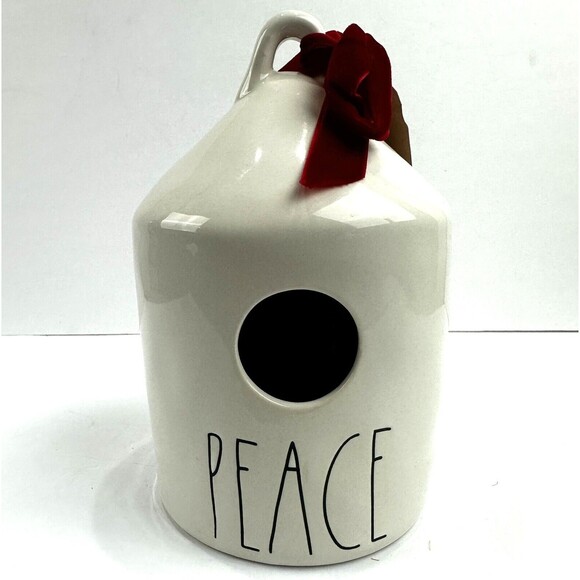 New Rae Dunn Artisan Collection By Magenta PEACE Birdhouse White Black - Picture 2 of 8